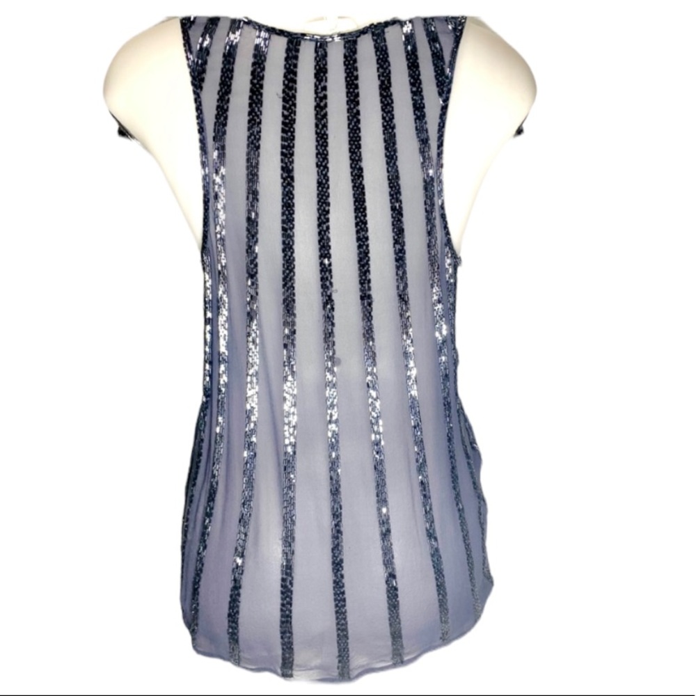 Joie NWOT SILK Sequin Tank Navy Blue XS Top Shirt Camisole Sheer Sparkly - Picture 6 of 15